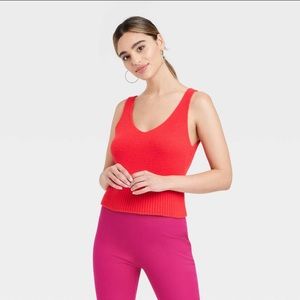 2/$20   A New Day Women's V-Neck Fuzzy Sweater Tank - Red